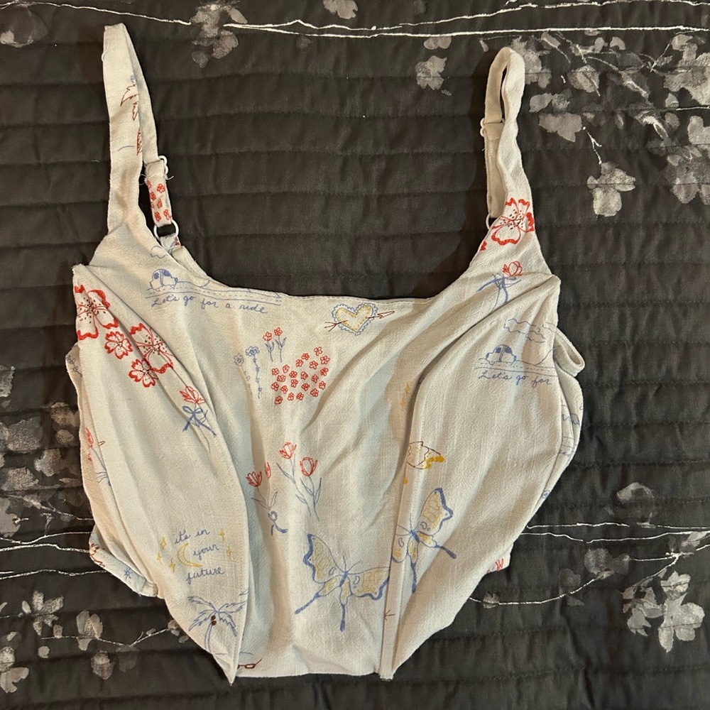 La Hearts Cream and Red Floral Corset Tank